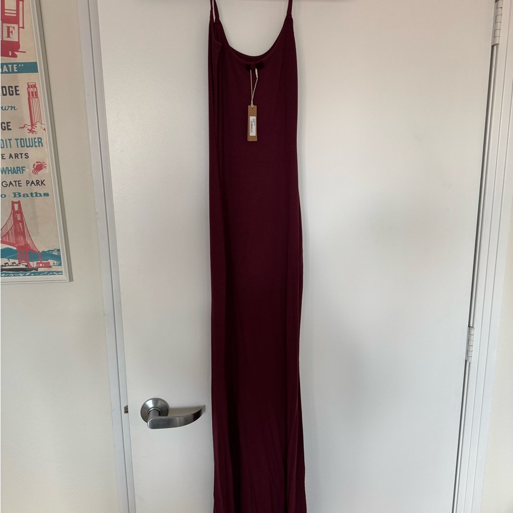 SKIMS Red Sleeveless Spaghetti Strap Slip Maxi Dress